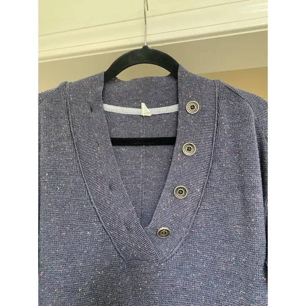 Anthropologie Daily Practice Oversized Button Henley Sweater Speckled Navy S - Image 7