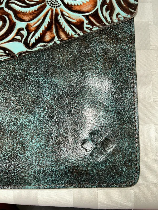 Patricia Nash Turquoise & Brown Tooled Leather Envelope Clutch - Image 10