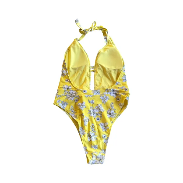 Abercrombie & Fitch Yellow Floral One Piece Halter Swimsuit Size:‎ L - Image 4