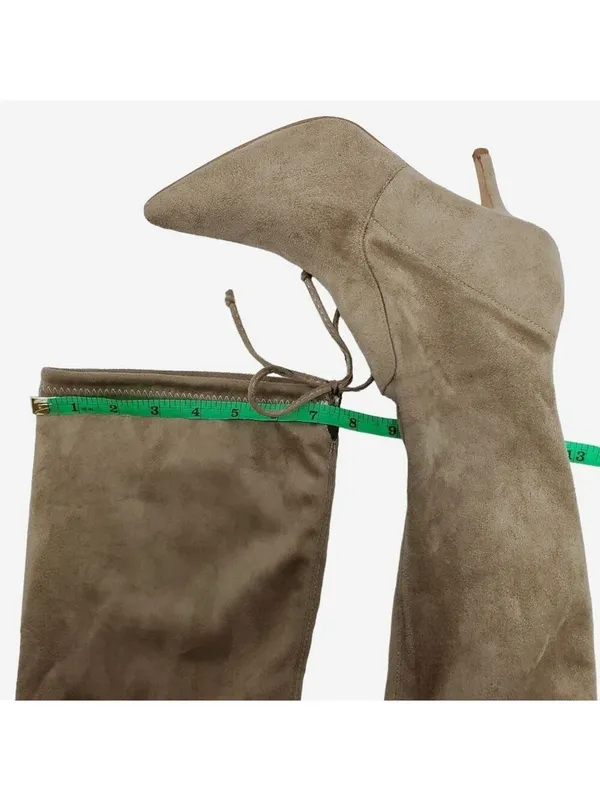 Suede Pointed Toe Over The Knees Thigh High Stretchy Heeled Boot - Image 7
