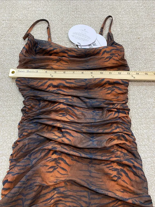 Princess Polly Brown Tiger-Print Ruched Mini Dress Size 2 - Image 12