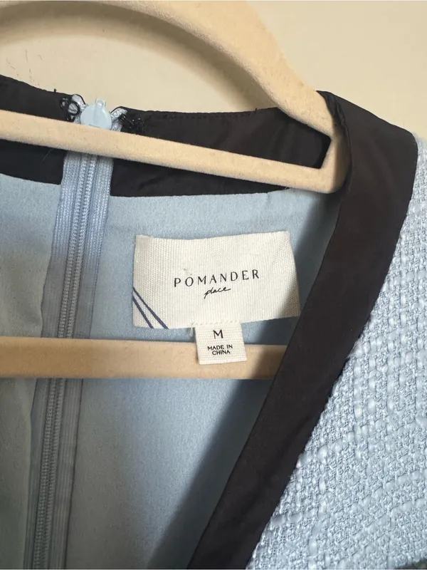 Pomander Place Light Blue Tweed Dress with Black Trim - Image 4