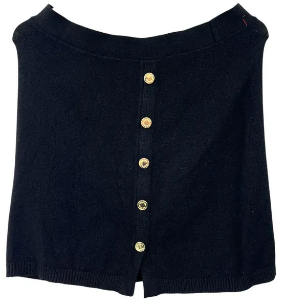 Lilly Pulitzer Lizona Sweater Skirt Knit Mini Black Gold Button Straight Fitted - Image 2