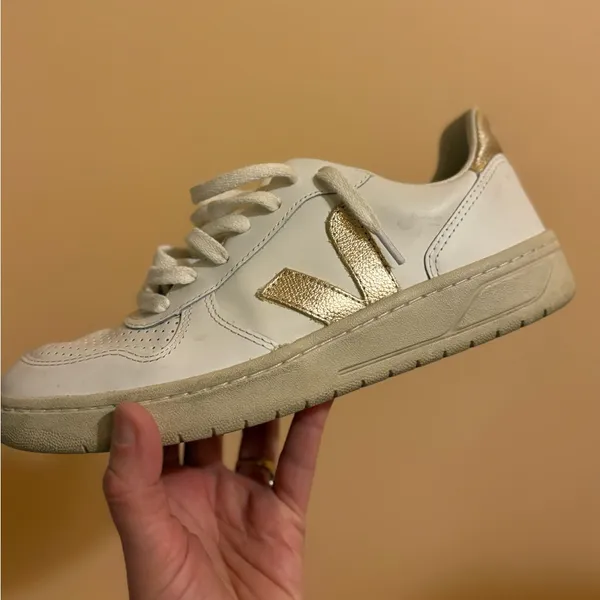 Veja V-10 Prime Leather Sneakers in White Platine - Image 5