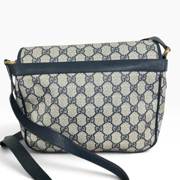 Gucci GG Monogram Vintage Crossbody Bag Medium Beige Blue Canvas Italy - Image 2