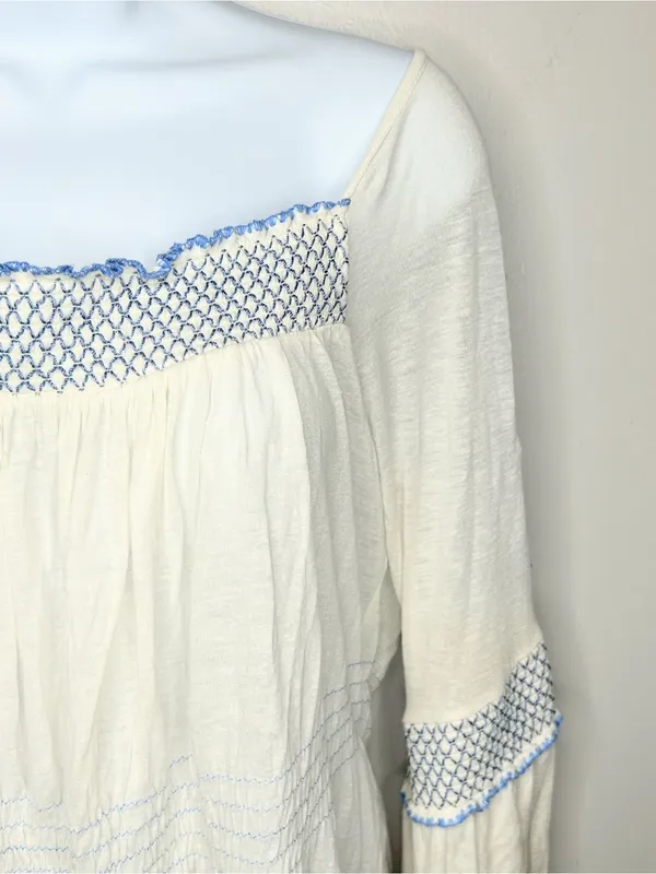 Free People Valley Linen Blend Embroidered Bell Sleve Top Size M - Image 7