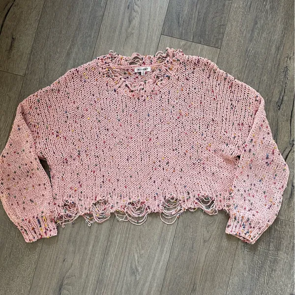 Wild Honey Pink Confetti Distressed Sweater Size: M - Image 2