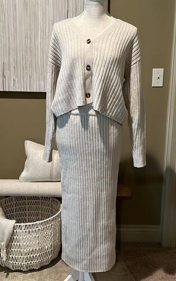 Current Air Trend Savvy Midi Ribbed Knit Cardigan and Skirt Set - Image 2