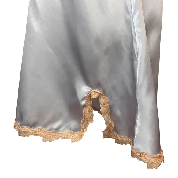 Pastel Blue Satin Lace Chemise Nightgown Cream Floral Embroidery Ethereal Dress - Image 5