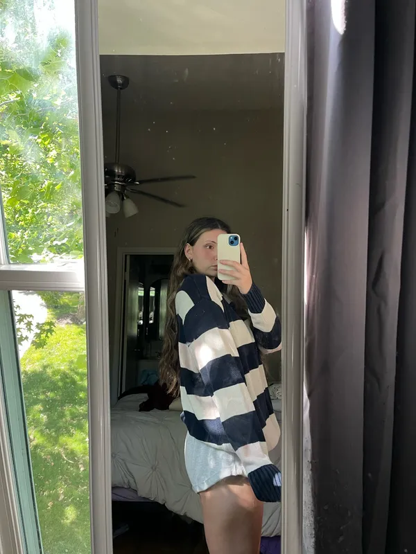 Brandy Melville Sweater Striped Knit Navy White - Image 2