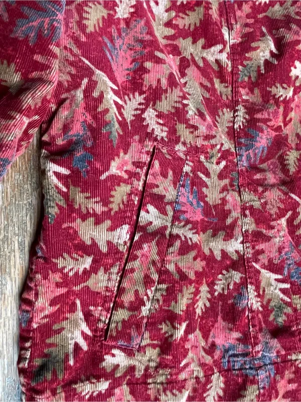 Red Leaf Print Corduroy‎ Jacket XL Autumn Cottagecore 100% Soft Cotton Button Up - Image 3