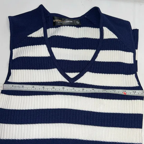 Gabrielle Union New York & Company Navy White Striped Knit Midi Dress XL - Image 5