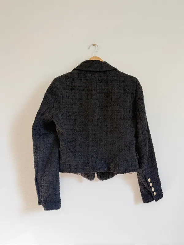 ZARA Tweed Black Blazer Size Medium Blogger Fav Minimalist Luxury Gold Buttons - Image 6