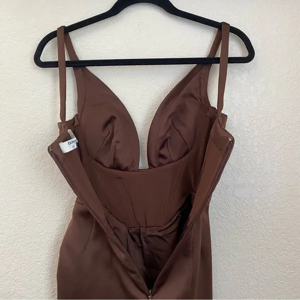 House of CB Faye Satin Pleated Midi Dress Size XS brown‎ $269 NWOT - Image 10