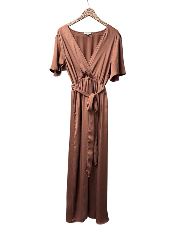 Baltic Born Sicily Short Sleeve Maxi Dress Satin Front Slits Rosy Brown XXL - Image 4