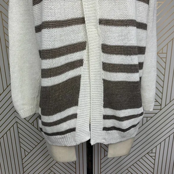 360 Sweater Jagger Sweater Stripe Crossback Knit‎ Linen White Brown Size Medium - Image 9