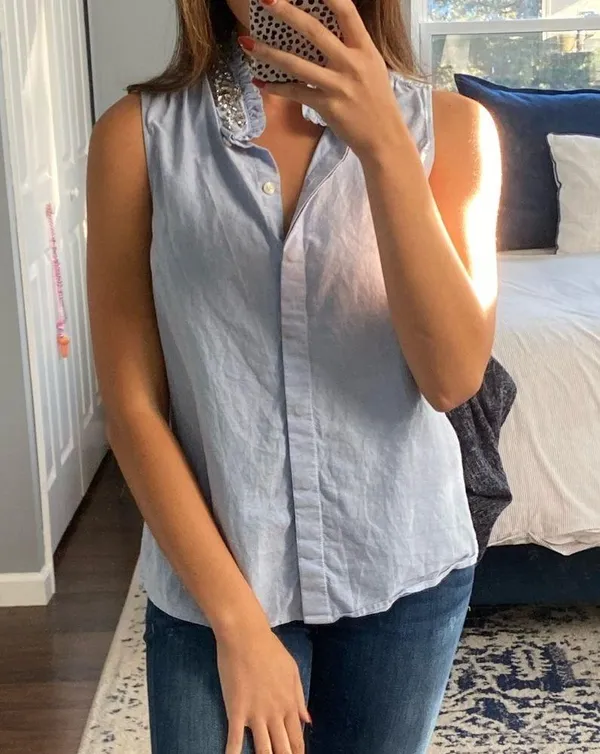 J.Crew Crystal Collar Sleeves Jean Shirt - Image 2
