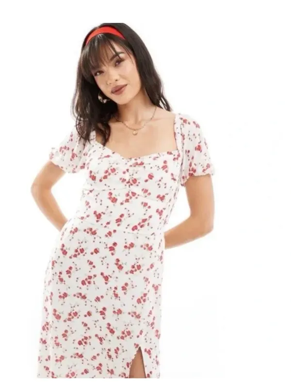 Hollister White Midi Dress with Pink Floral Print - Image 2