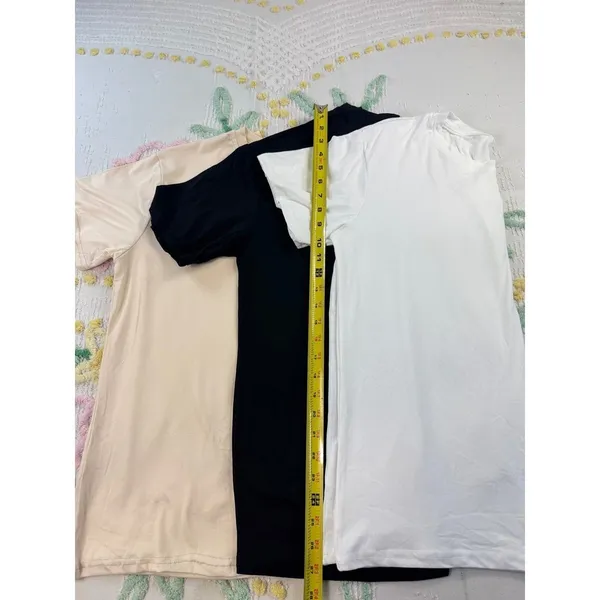 Shein 3 Piece Basic T Shirt Biker Shorts Set 3 piece S Beige Black White Blue‎ - Image 8