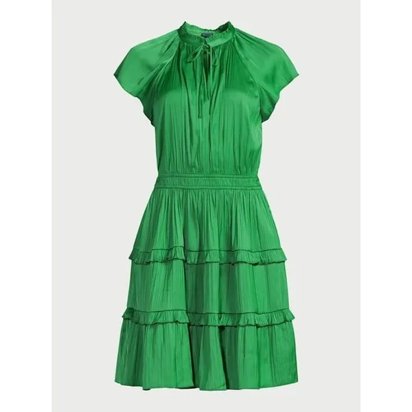 Scoop Womens Dress Size S Mint Green Satin Mini Ruffle Cap Sleeve Flattering - Image 5