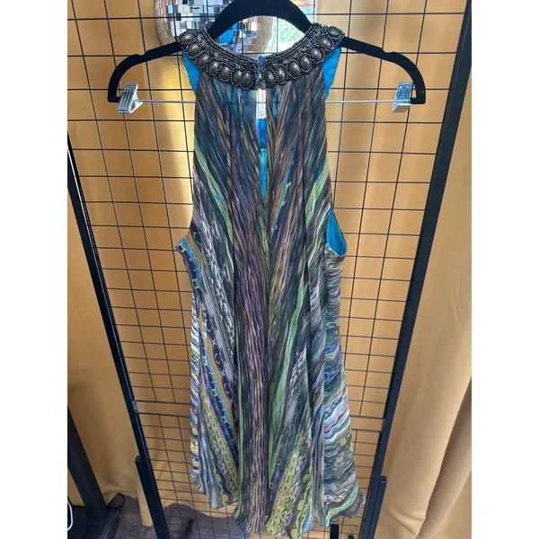 Muse Women's High End Beaded Halter Dress 100% silk in Blue - Image 4