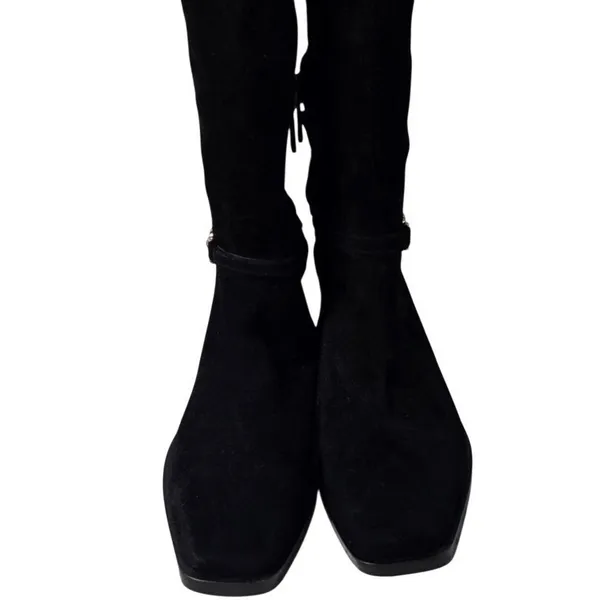 Sam Edelman Clive Black Suede Knee High Boots Square Toe Gold Chain Size 6.5 - Image 4