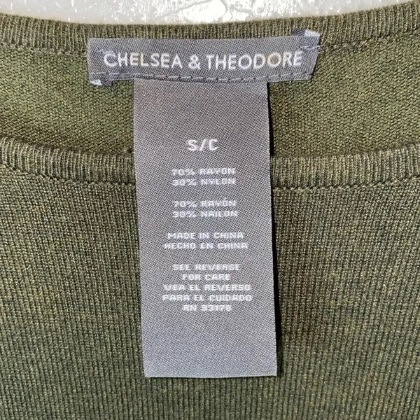Chelsea & Theodore Olive Green Long‎ Sleeve Sweater Small Casual High Low - Image 3