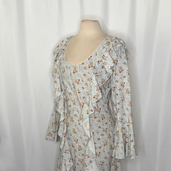 SPELL & THE GYPSY Fleur Frill Bias Maxi Dress Teapot Blue Floral‎ Bohemian Large - Image 7