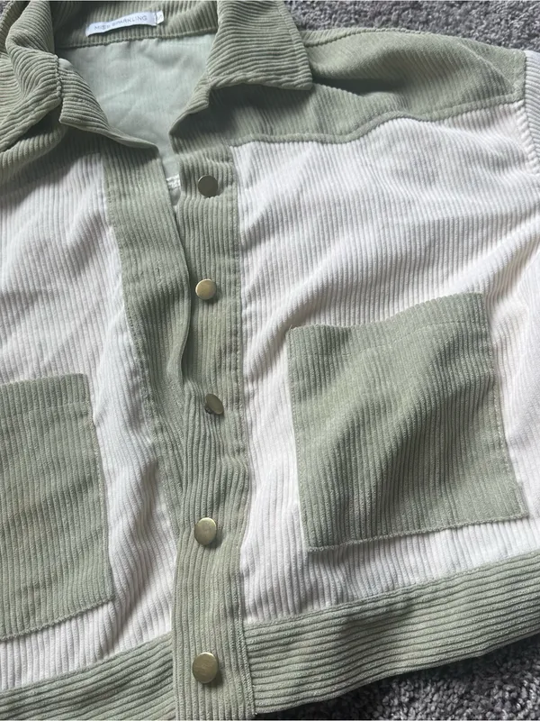 Cropped Two-Tone Sage & Cream Corduroy Shacket - Image 3