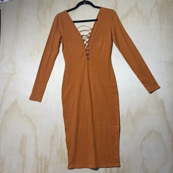 Forever‎ 21 Rust Lace-Up Long Sleeve Midi Bodycon Dress Women’s Small - Image 8