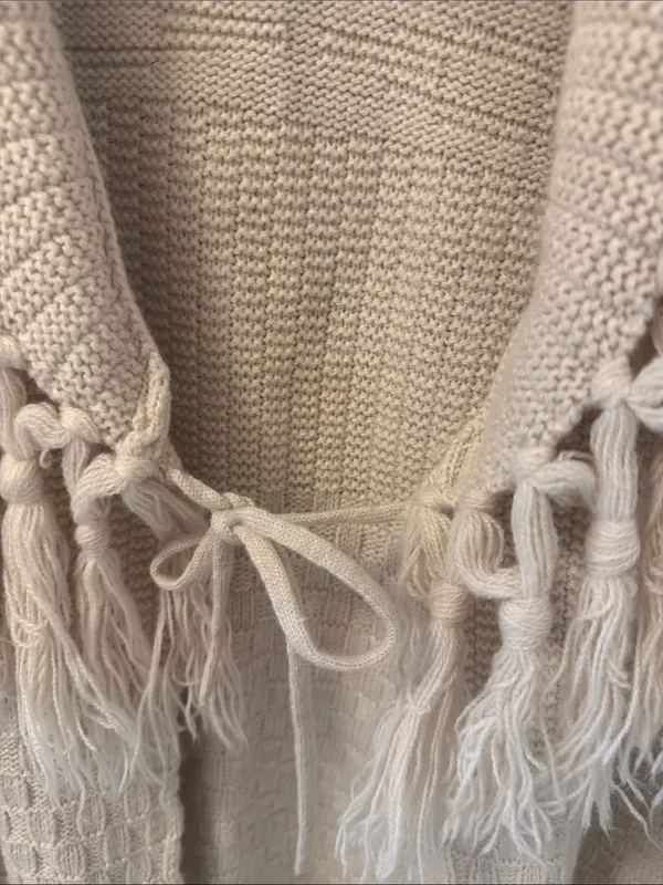 Vintage Coldwater Creek Western Boho Cardigan Sweater Tassels Cream Large L - Image 5