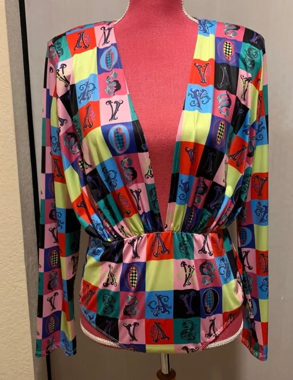 Deep plunge neck colorful bodysuit size L Size L - Image 5