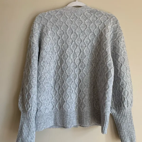 Talbots Light Gray Beaded Cable-Knit Cardigan Wool Mix Sweater Women Size Large - Image 5