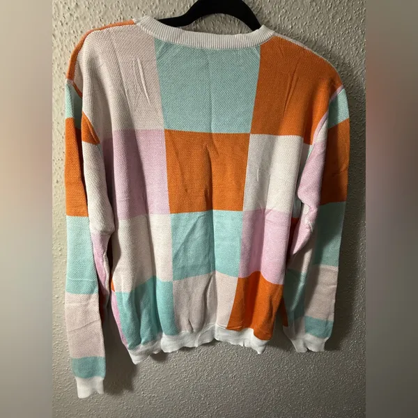 Colorful Checkered Sweater Size L Orange Size L - Image 6