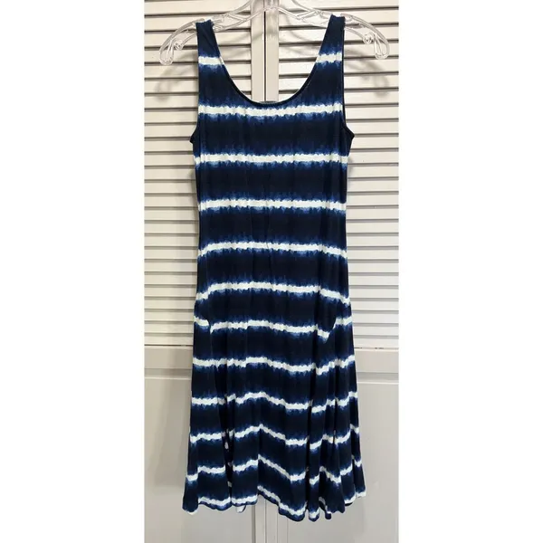 Lauren Ralph Lauren Tank Dress Black/Blue Size Small Scoop Neck Linen - Image 4