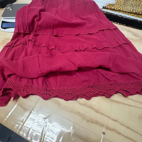Cabi Raspberry Pink Tiered Cotton Midi Skirt Smocked Waist Boho Medium‎ Picnic - Image 5