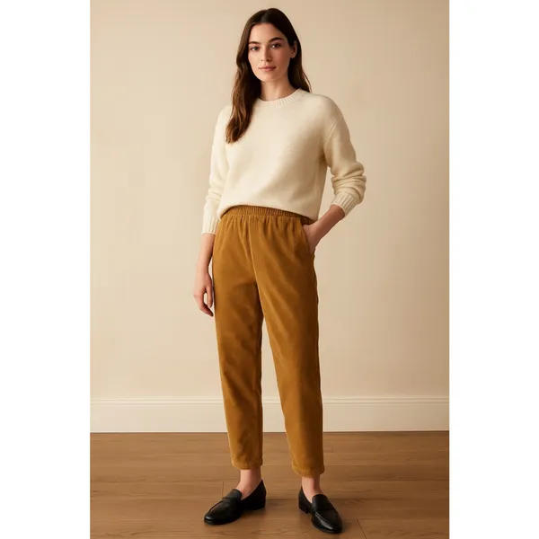 GAP High Rise Corduroy Pants Brown Camel Elastic Waist Relaxed Straight Leg Size - Image 8