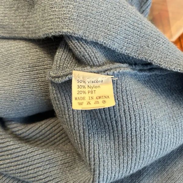 Women's Blue Ribbed Knit Poncho Sweater Cowl Neck Oversized Dolman Sleeve XS‎ - Image 5