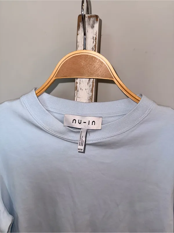 NU-IN Blue Crewneck Long Sleeve Long Crop Size Medium Pre Owned EUC 100% Cotton - Image 2