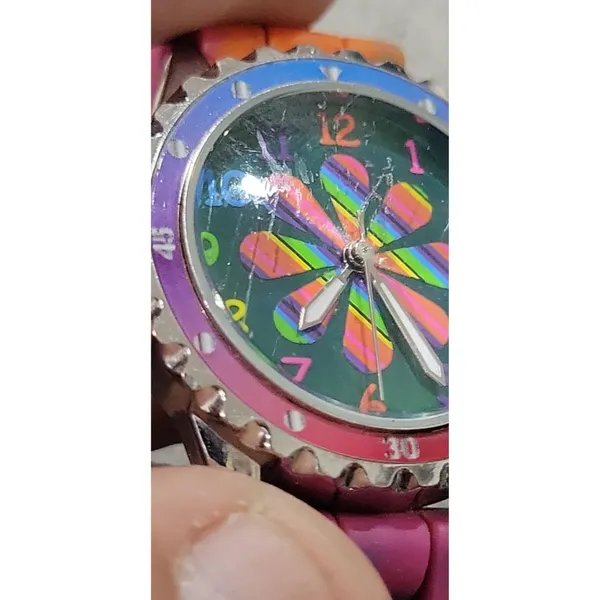 Accutime Women's Multi-color Rainbow Flower Silicone Analog‎ Quartz Watch - Image 8
