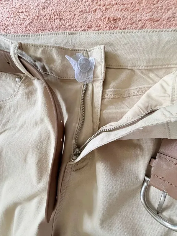 Original Design High Rise Culottes Wide Leg Cropped Pants Beige Women M - Image 5