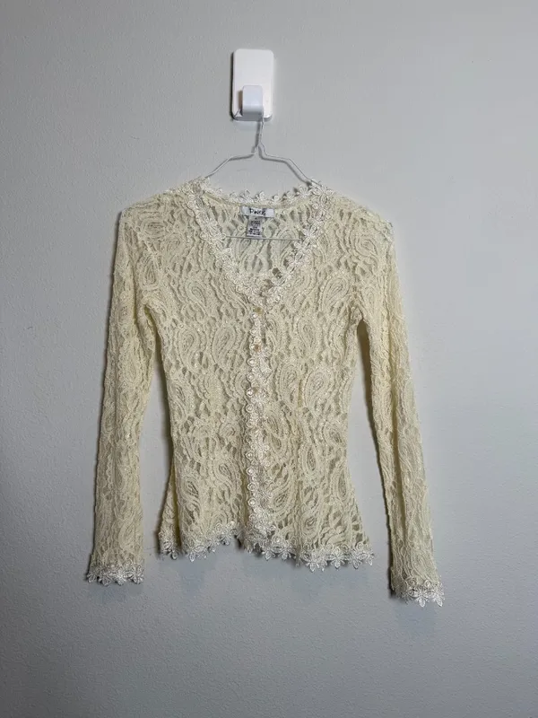 Cream Lace long sleeve Bohemian Chic Shirt - Image 2