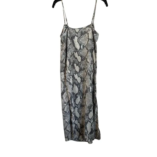 H&M Snake Print‎ Gray and Cream Satin Midi Slip Spaghetti Strap Dress Sz S - Image 2