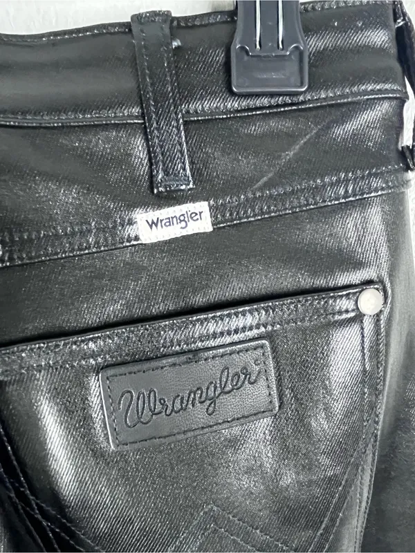 WRANGLER Walker 677 High Rise Slim Black Faux Leather Jeans Size 27 Cowgirl Rode - Image 7