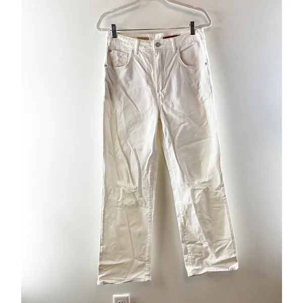 Pilcro Anthropologie Joey Straight Leg High Rise Jeans Distressed White 28 - Image 3