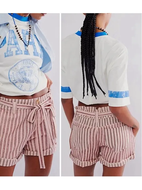 FREE PEOPLE Fp One Harriet Striped Shorts in Mauve - Image 2