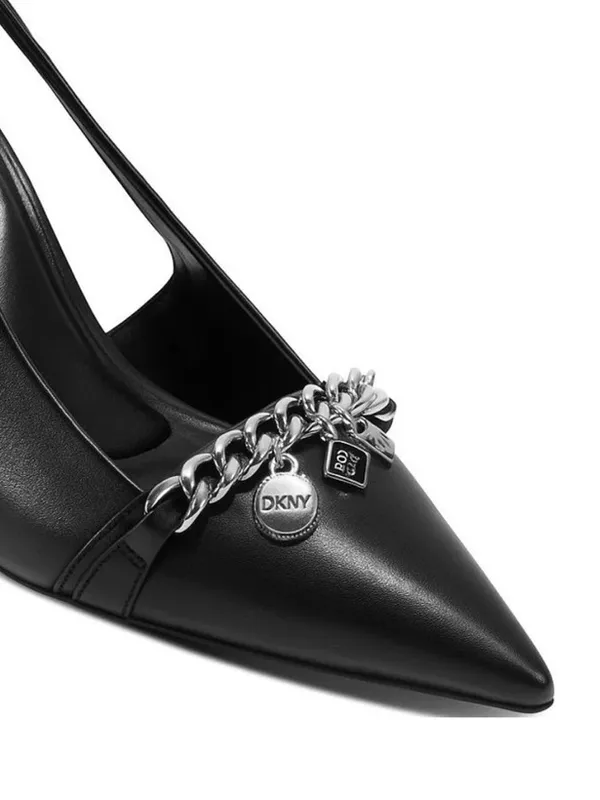 New! DKNY Slingback Pumps Black Heels Chain & Charms Detail Size 8.5 - Image 3
