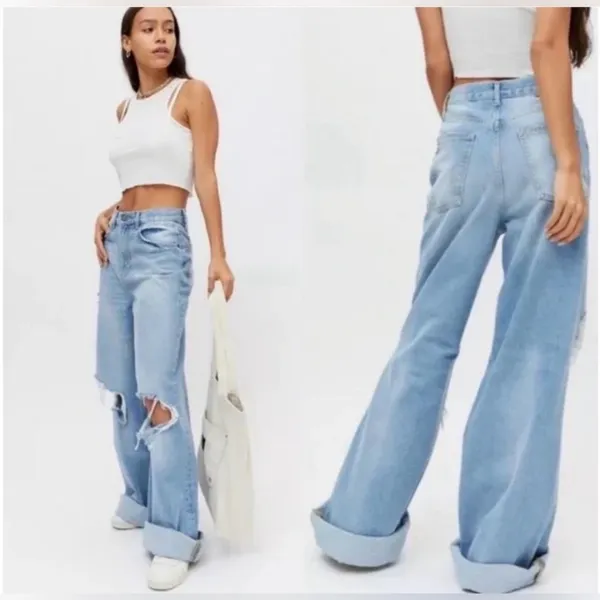BDG Urban Outfitters Skater Baggy Jeans Light Wash Distressed Wide Leg 26 Womens - Image 2