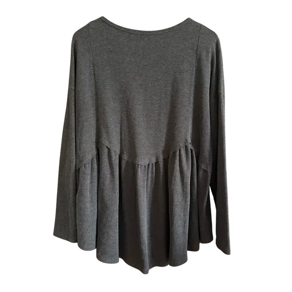 ARULA | Dark Gray Heather Waffle Scalloped Waist Babydoll Long Sleeve Top 2XL B - Image 3