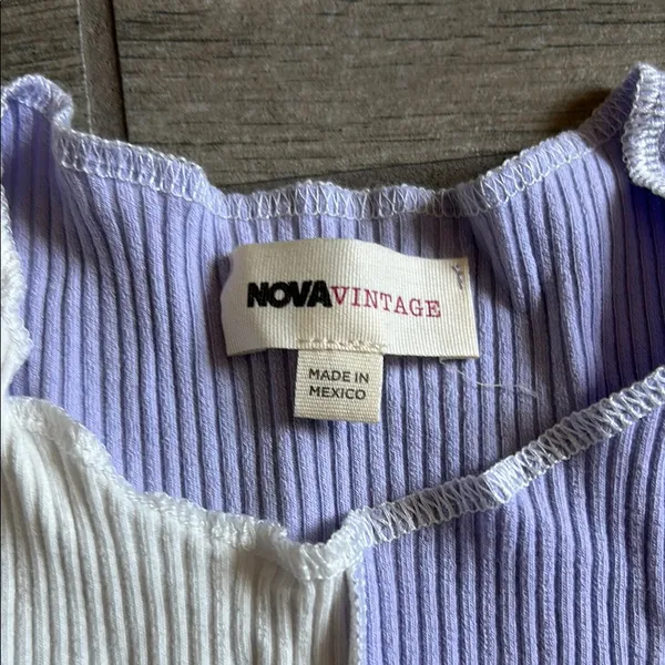 Vintage White and Purple Ribbed Muscle Tee - Image 2
